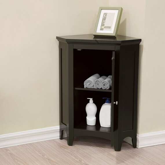 Teamson Home Wooden Bathroom Corner Cabinet Free Standing Brown ELG-596