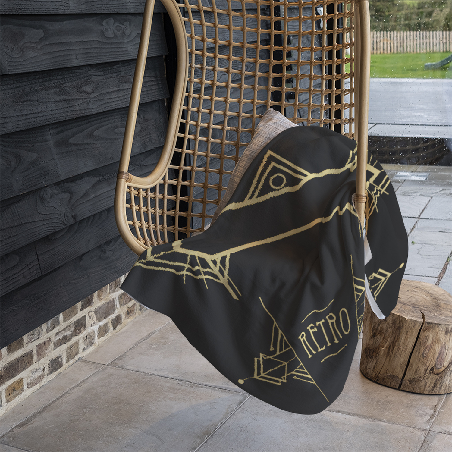Art Deco Retro Blanket - Black