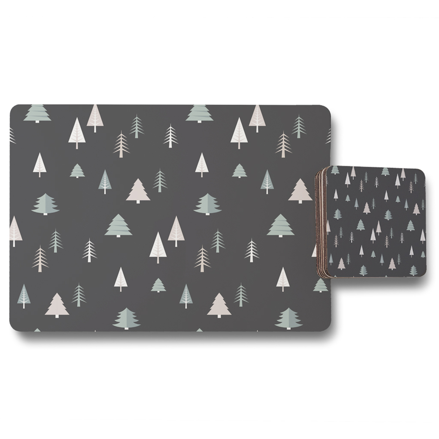 Christmas Winter Forest Dining Placemat  Coaster Set - Black