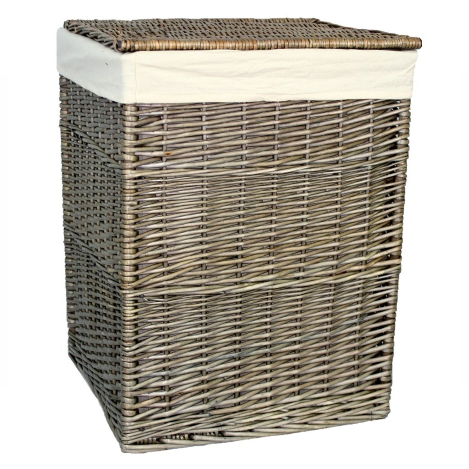 Red Hamper Antique Wash Rectangular Laundry Basket With Off White Lining - Brown Grey / 33Cm