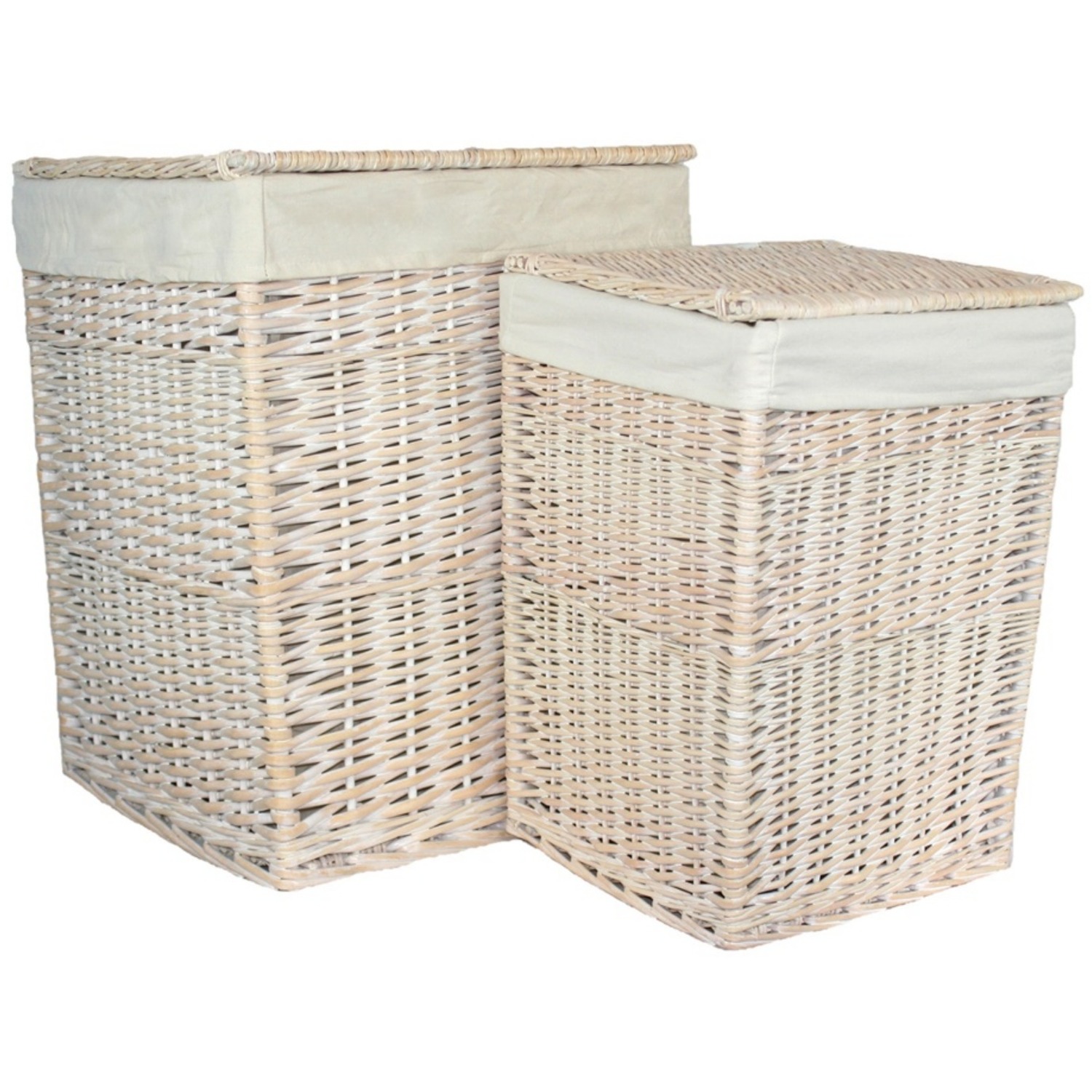 Whitewash Rectangular Laundry Basket with Off White Lining - Off White / 46cm / 5.5kg