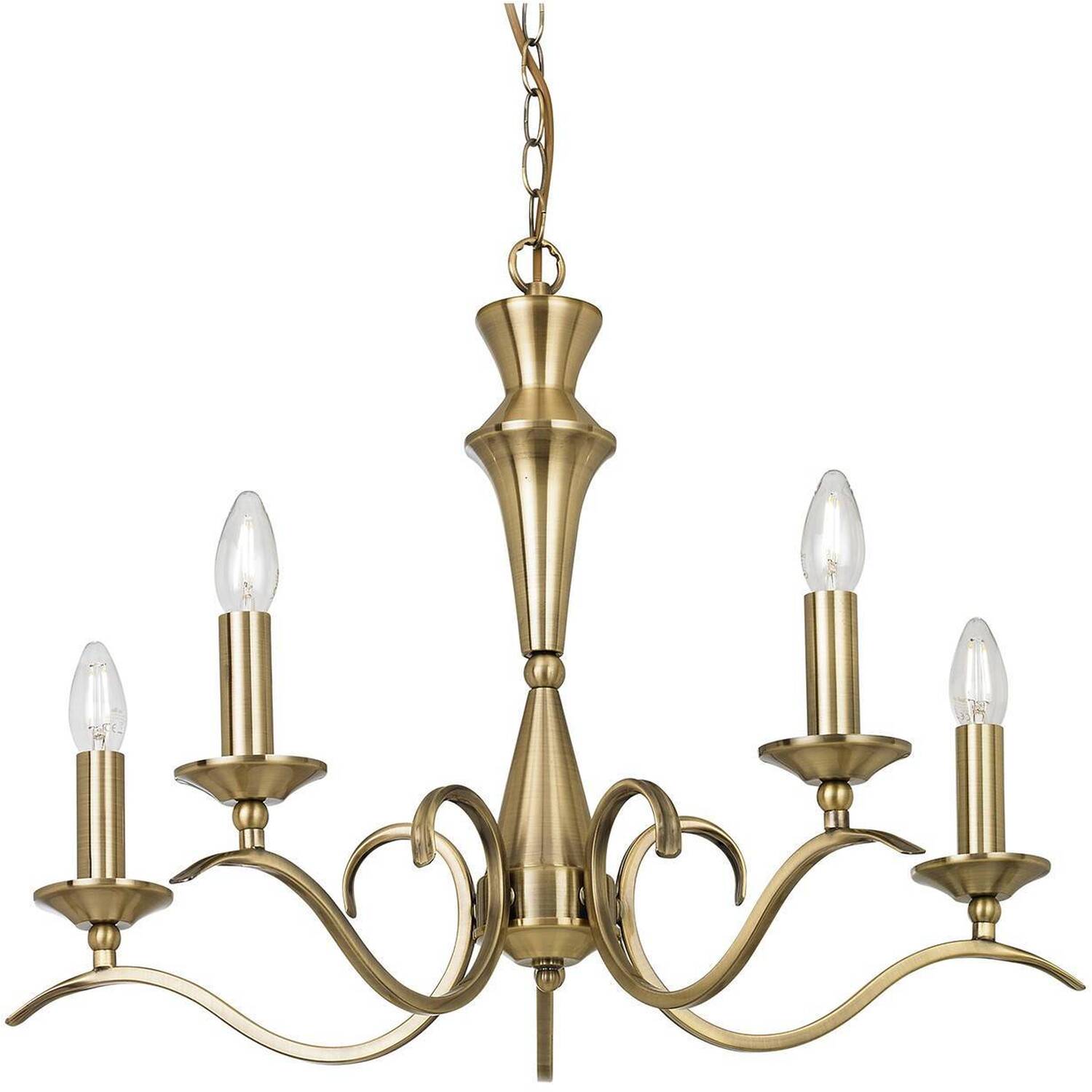 Kora 5 Light Multi Arm Ceiling Pendant Candle Antique Brass, E14 - Antique Brass