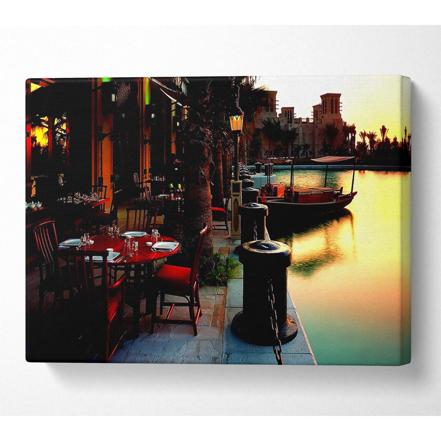Wallart-Direct - Waterway Cafes Canvas Print Wall Art - Yellow / 101.6cm thumbnail