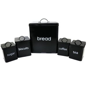 5 Piece Black Kitchen Canister Storage Tin Set