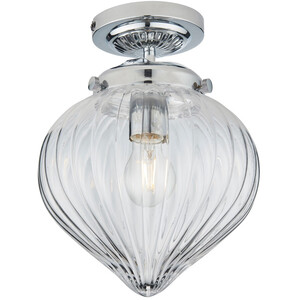 Cheston Semi Flush Ceiling Light Chrome, Clear Ribbed Glass Globe Shade, IP44
