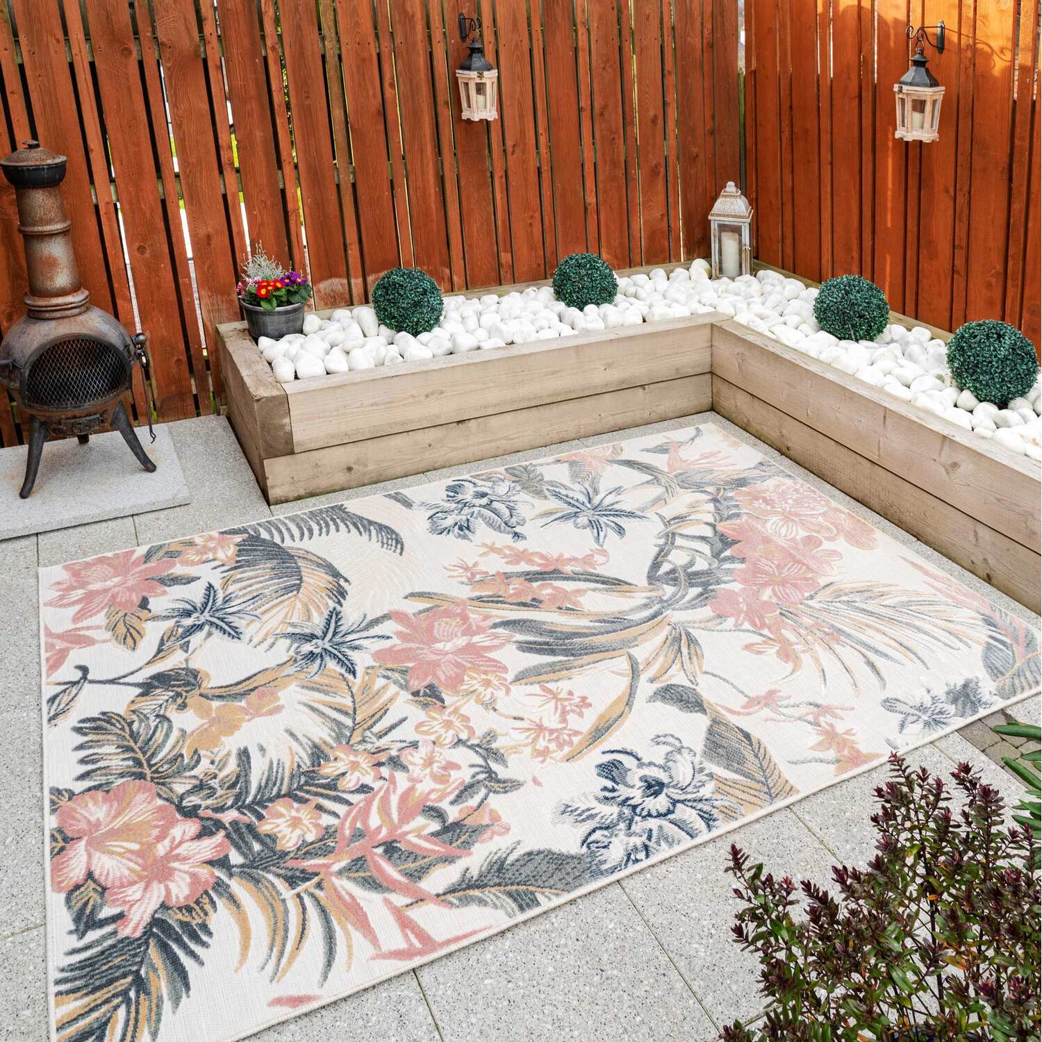 The Rug House - Cream Pastel Multicolour Floral Textured Flatweave Indoor Outdoor Rug - Multicolour / 290 x 192cm thumbnail