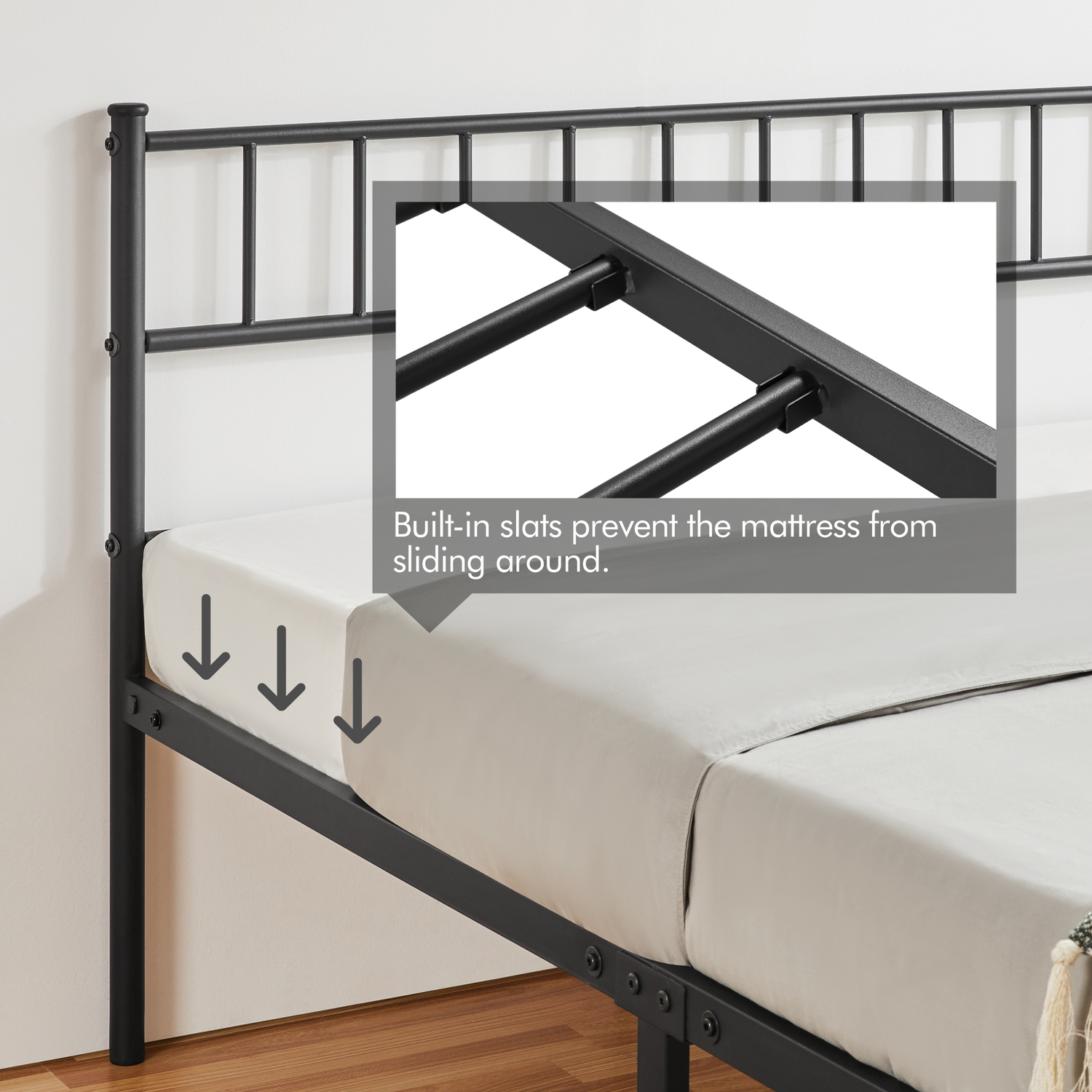 Metal Bed Frame With Large Storage Space - Black Double