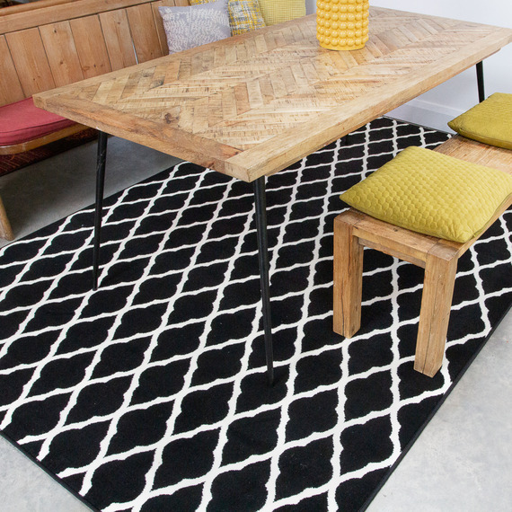 Monochrome Classic Trellis Living Room Rug