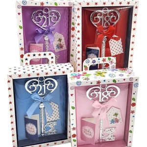 Gift Boxed Silver 18th or 21st Birthday Key Keepsake Blue Pink Lilac Red