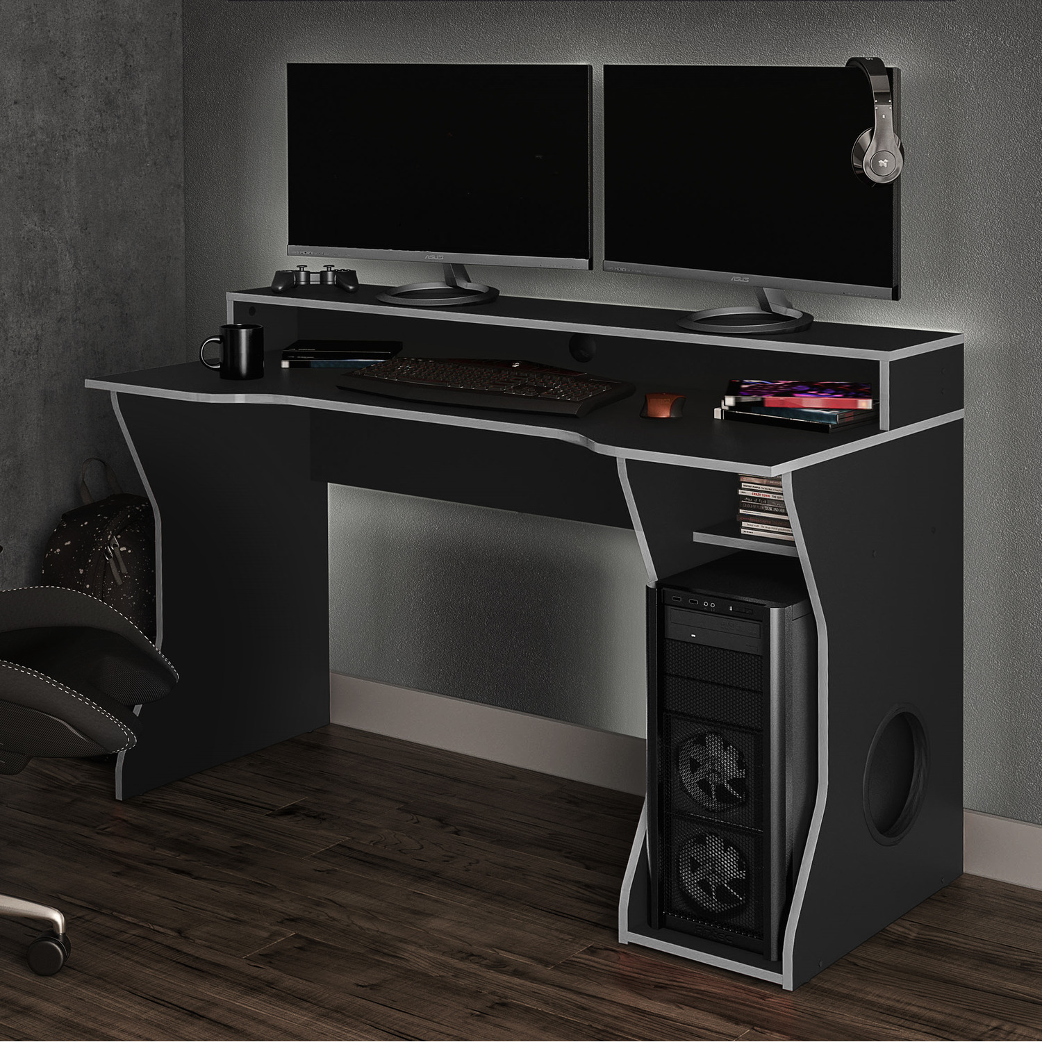 Birlea - Enzo Gaming Computer Desk - Black & Silver thumbnail