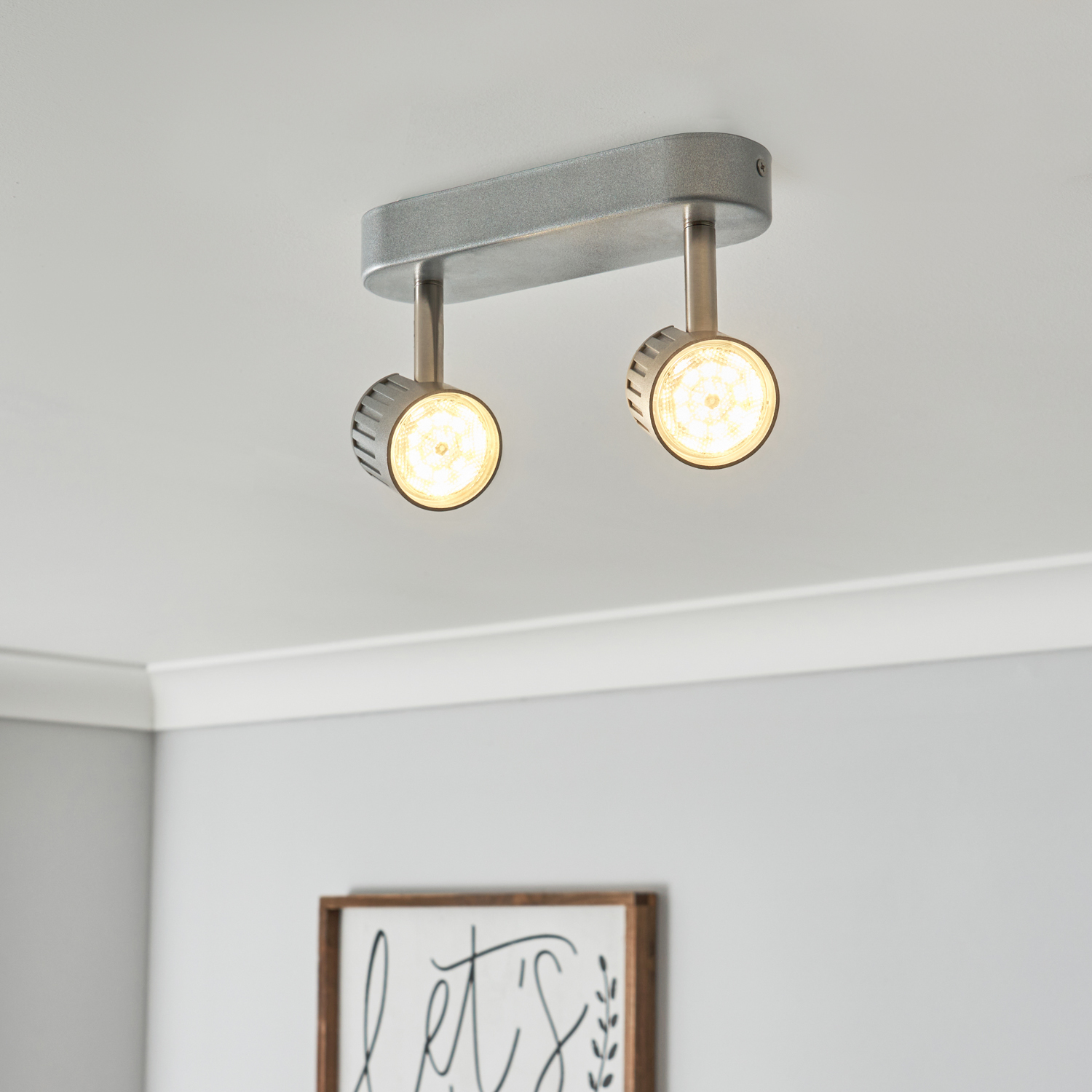 Travis 2 Light Die Cast Ceiling Spotlight Bar - Silver