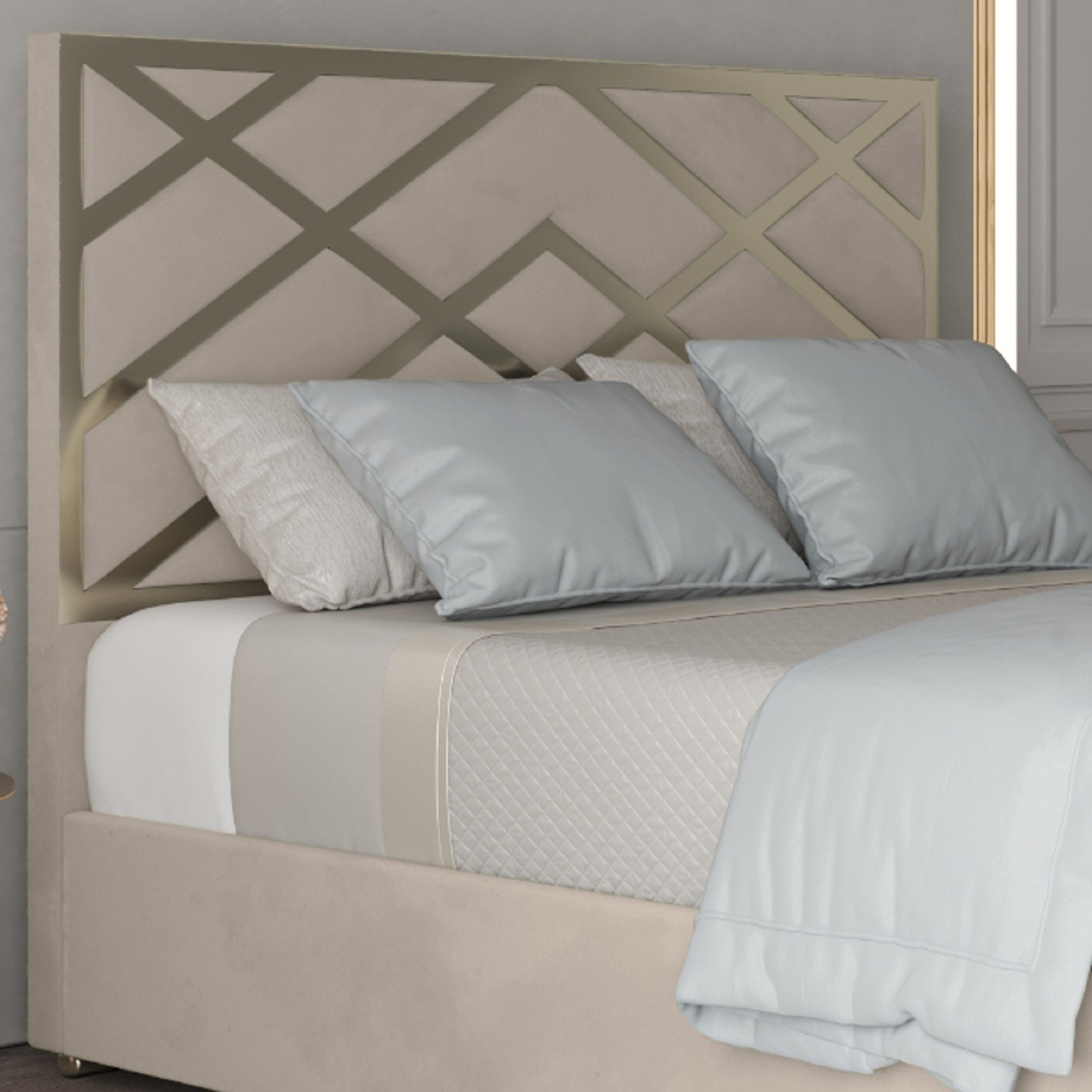 Mayfair Upholstered Soft Velvet Metal Bed Frame - Cream Double