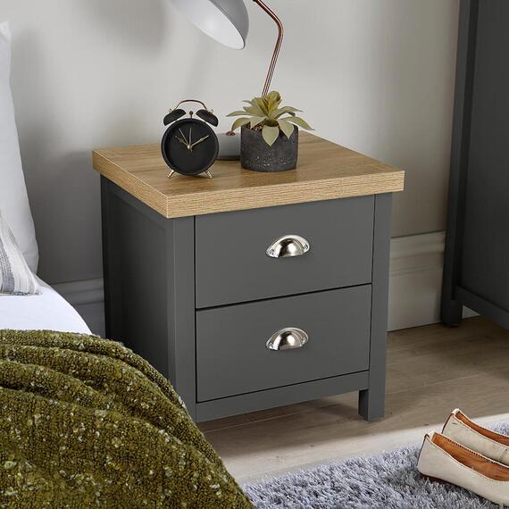 Home Source Avon 2 Drawer Bedside Table Bedroom Storage Unit 36mm Top