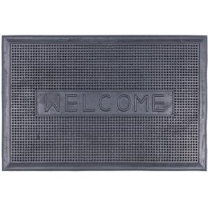 Heavy Duty Rubber Door Mat 60cm x 40cm Black Welcome