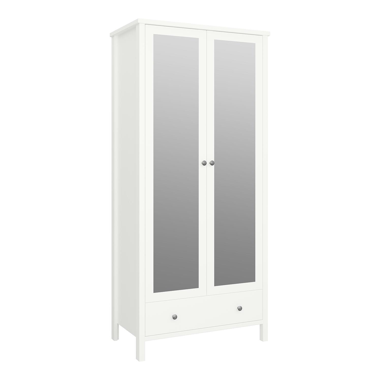 Furniture To Go - Tromso Mirrored 2 Door Wardrobe With Steel Handles - White thumbnail