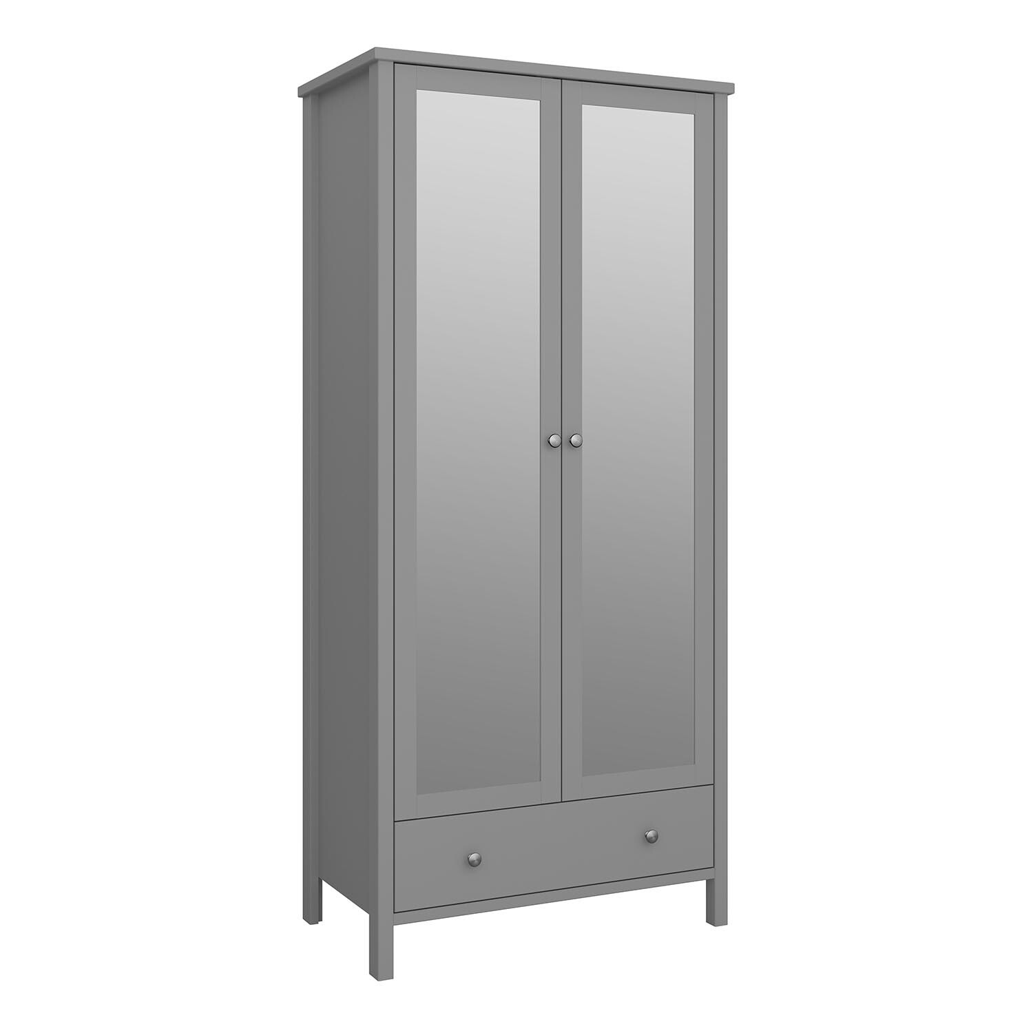 Furniture To Go - Tromso Mirrored 2 Door Wardrobe With Steel Handles - Grey thumbnail