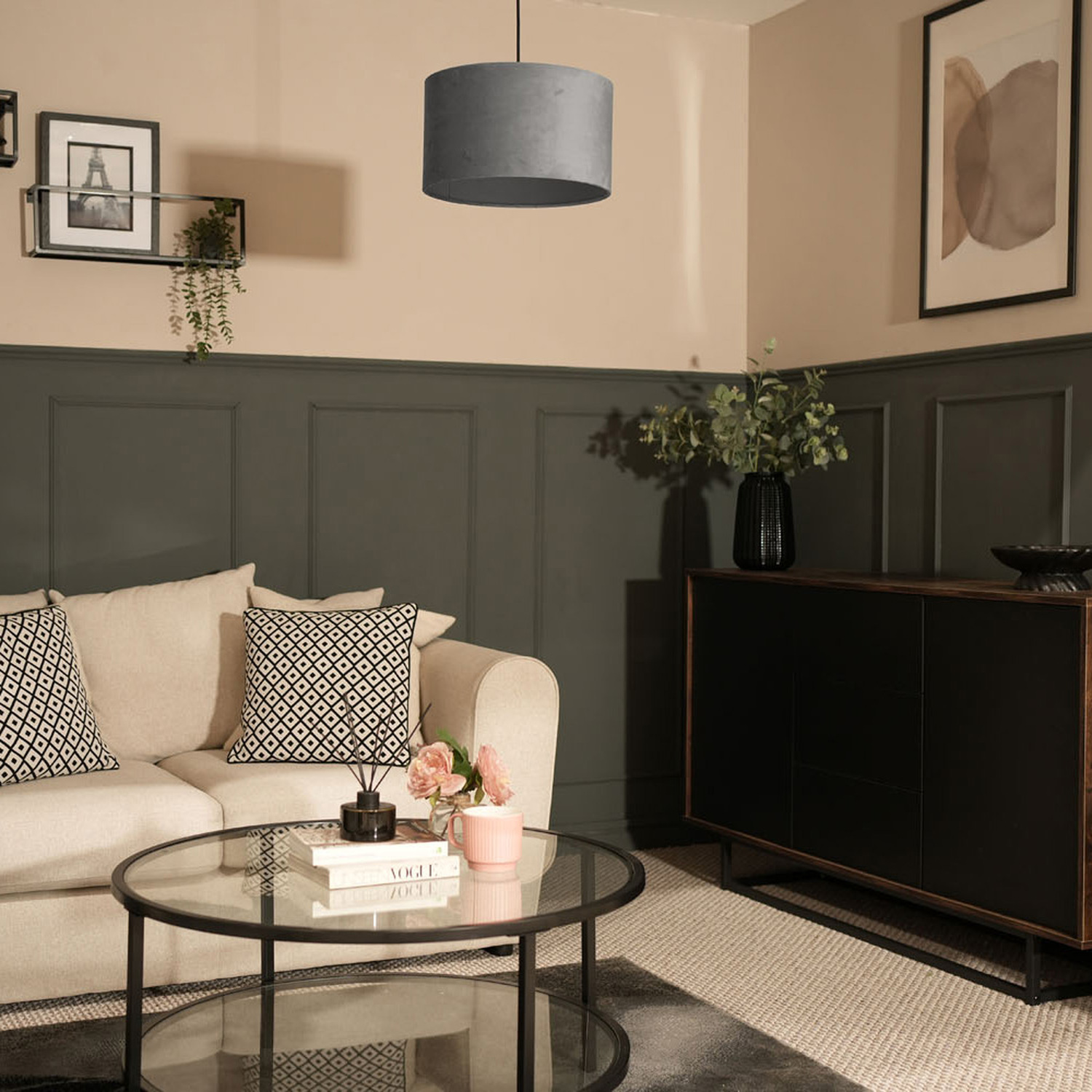 Image of Reni Medium Velvet Drum Pendant Light&hellip;
