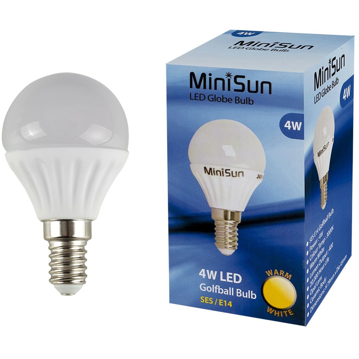 6 Pack E14 White Thermal Plastic Golfball LED 4W 3000K 400lm Light Bulb