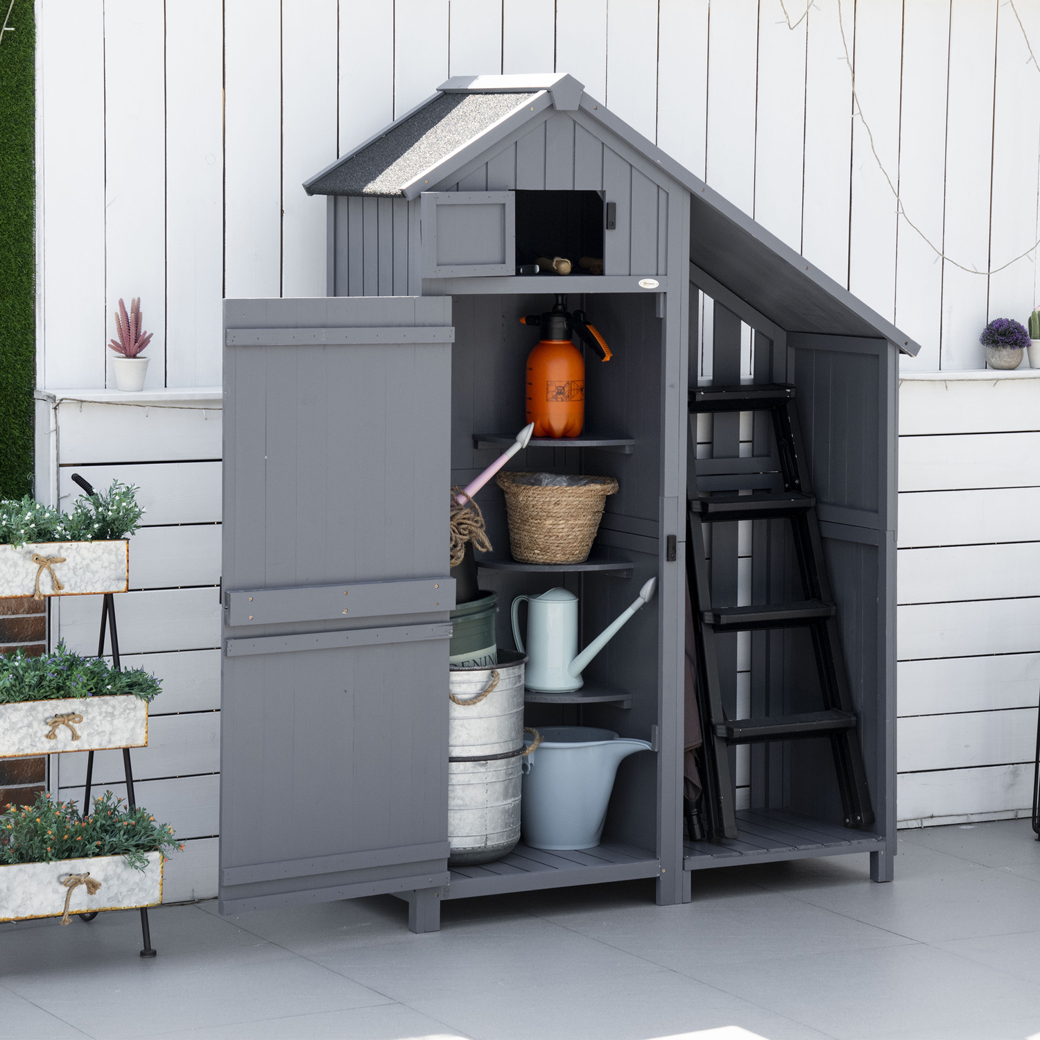 Outsunny Outdoor Garden Wooden Tool Storage Shed - Grey