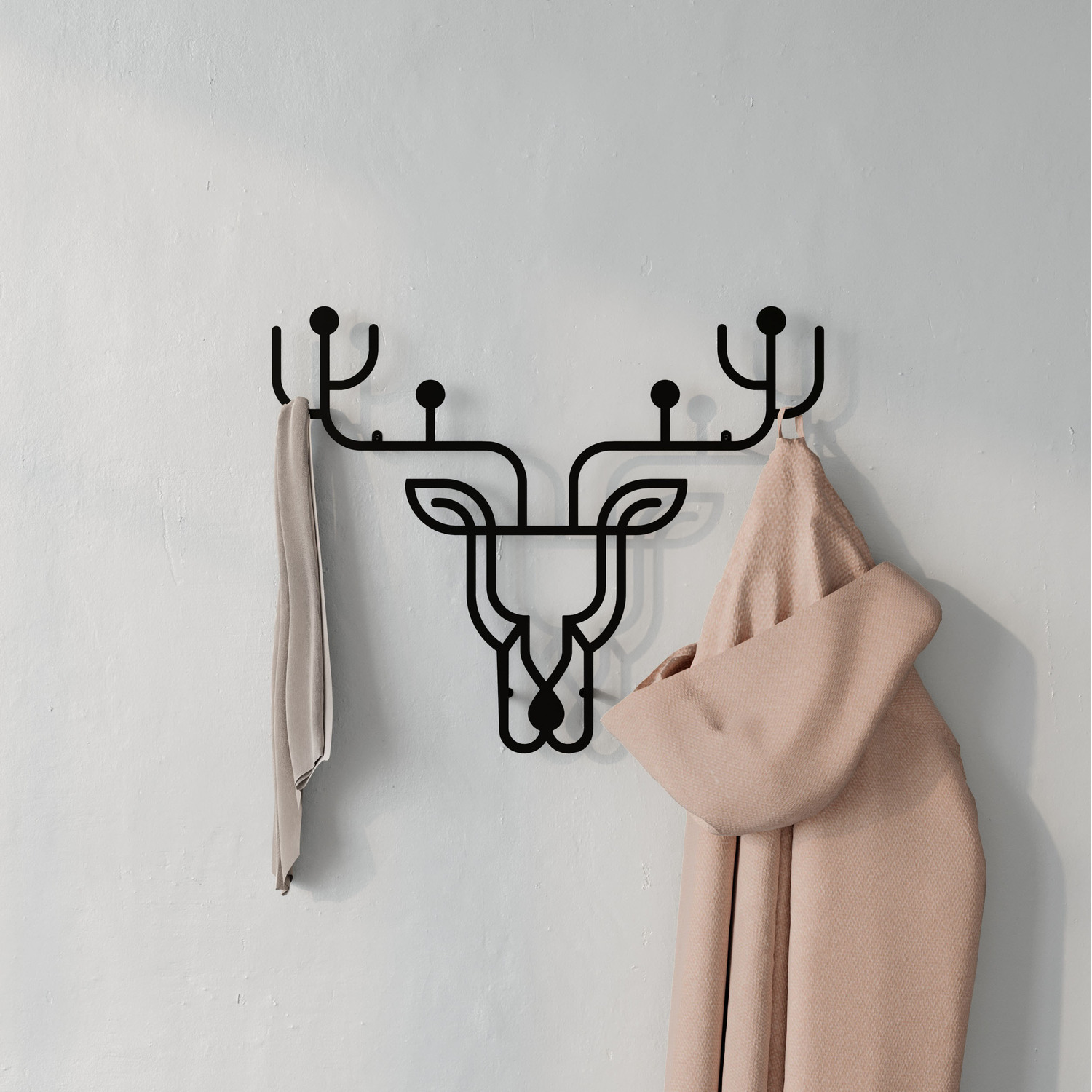 Decortie Deer Theme Modern Metal Wall Hanger With Hooks Wall Mounted - Black