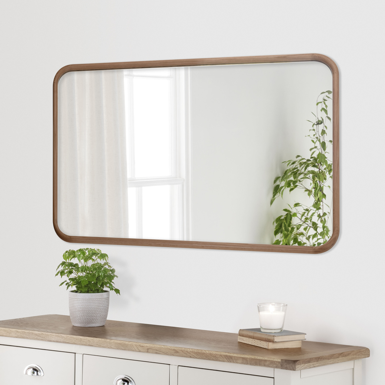 Oak Framed Curved Wall Mirror - Oak 120 X 80cm
