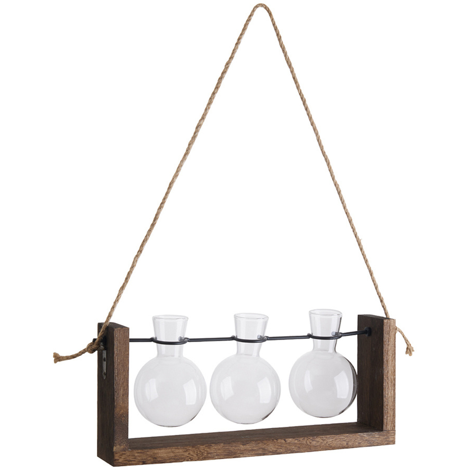 Hanging Plant Propagation Station with 3 Bulb Vases - Wood