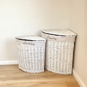 Corner Wicker Laundry Basket Hamper Cotton Lining