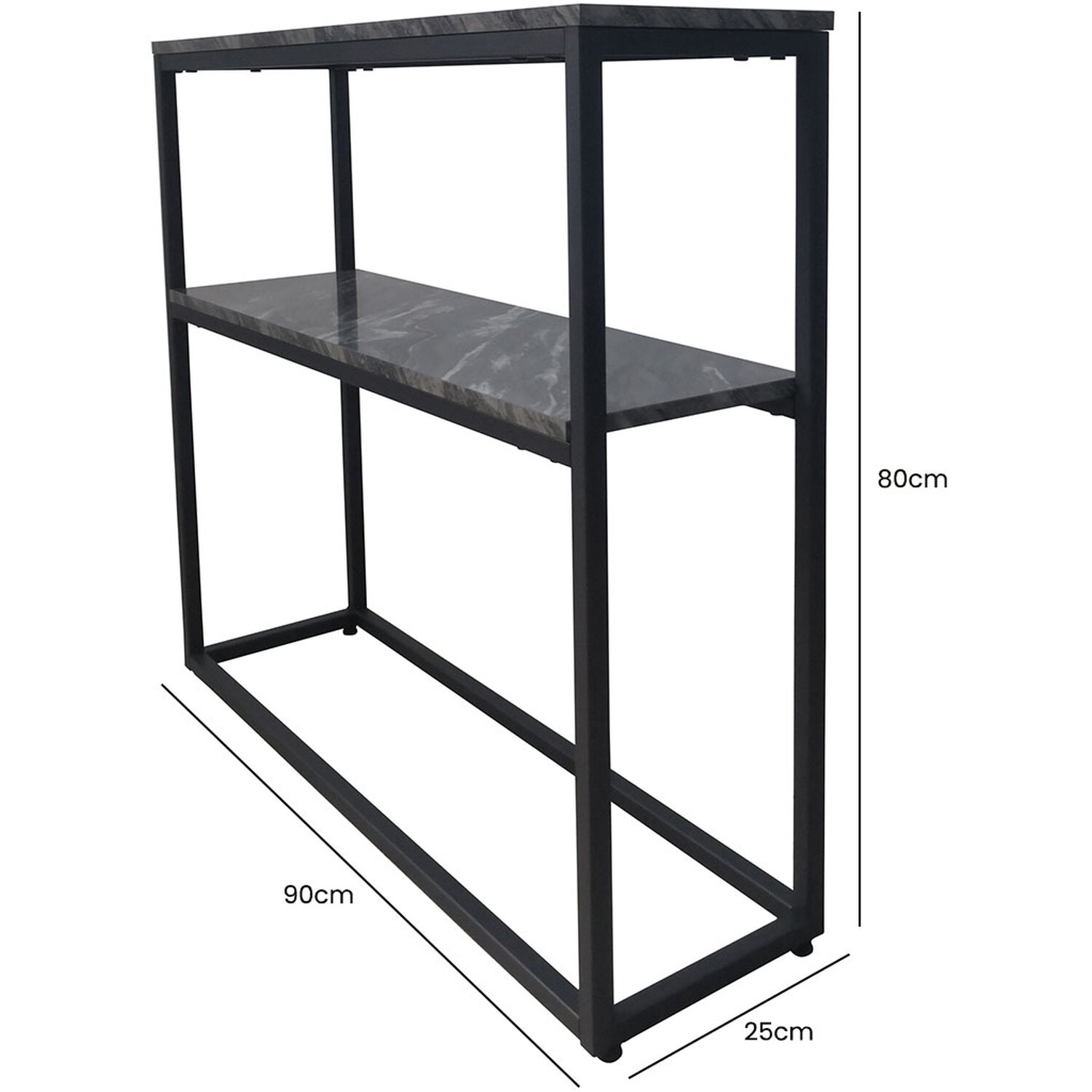 Wide 2 Tier Metal Console Table For Living Room - Matte Black