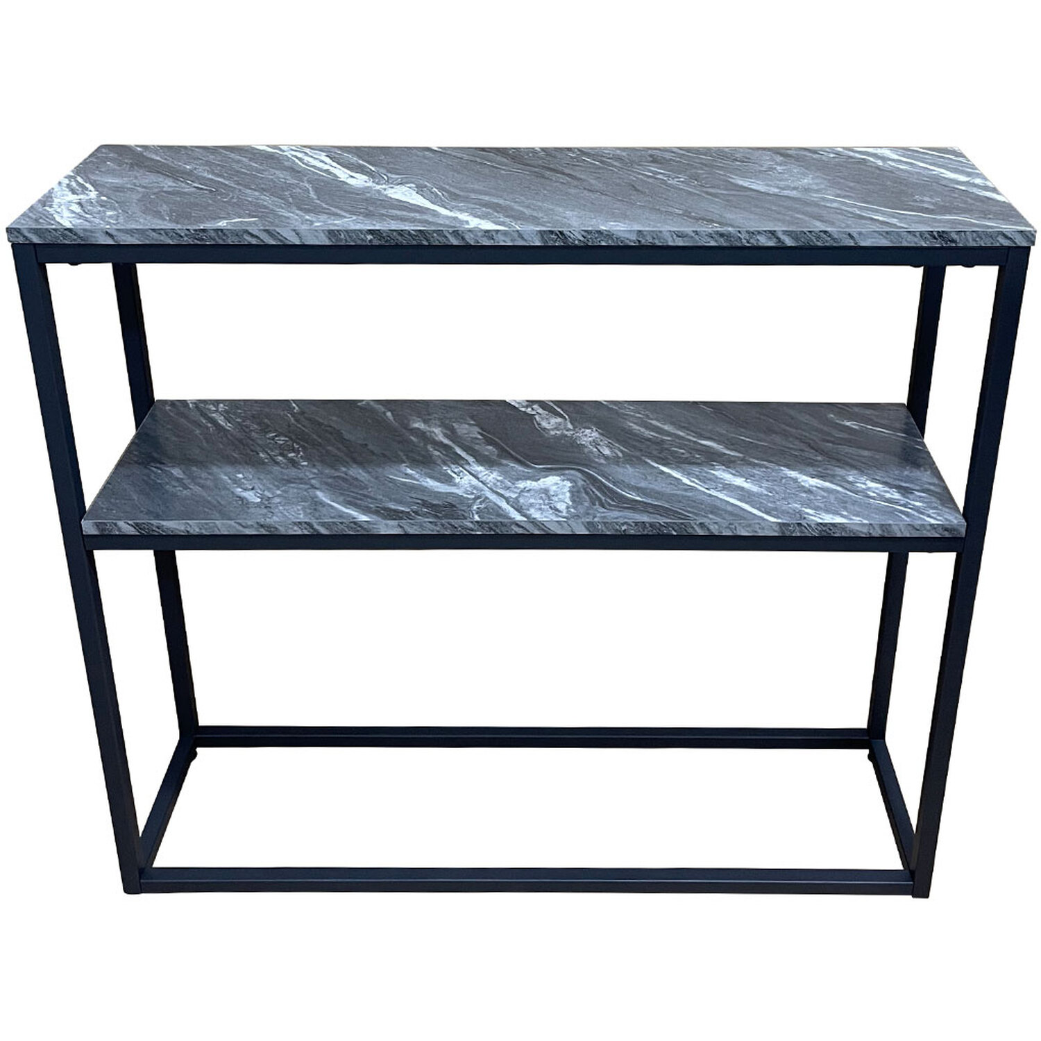 Wide 2 Tier Metal Console Table For Living Room - Matte Black