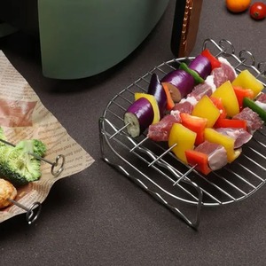 Square Air Fryer Skewer Rack Grill With 4 Metal Kebab Vegetable Skewers 17cm