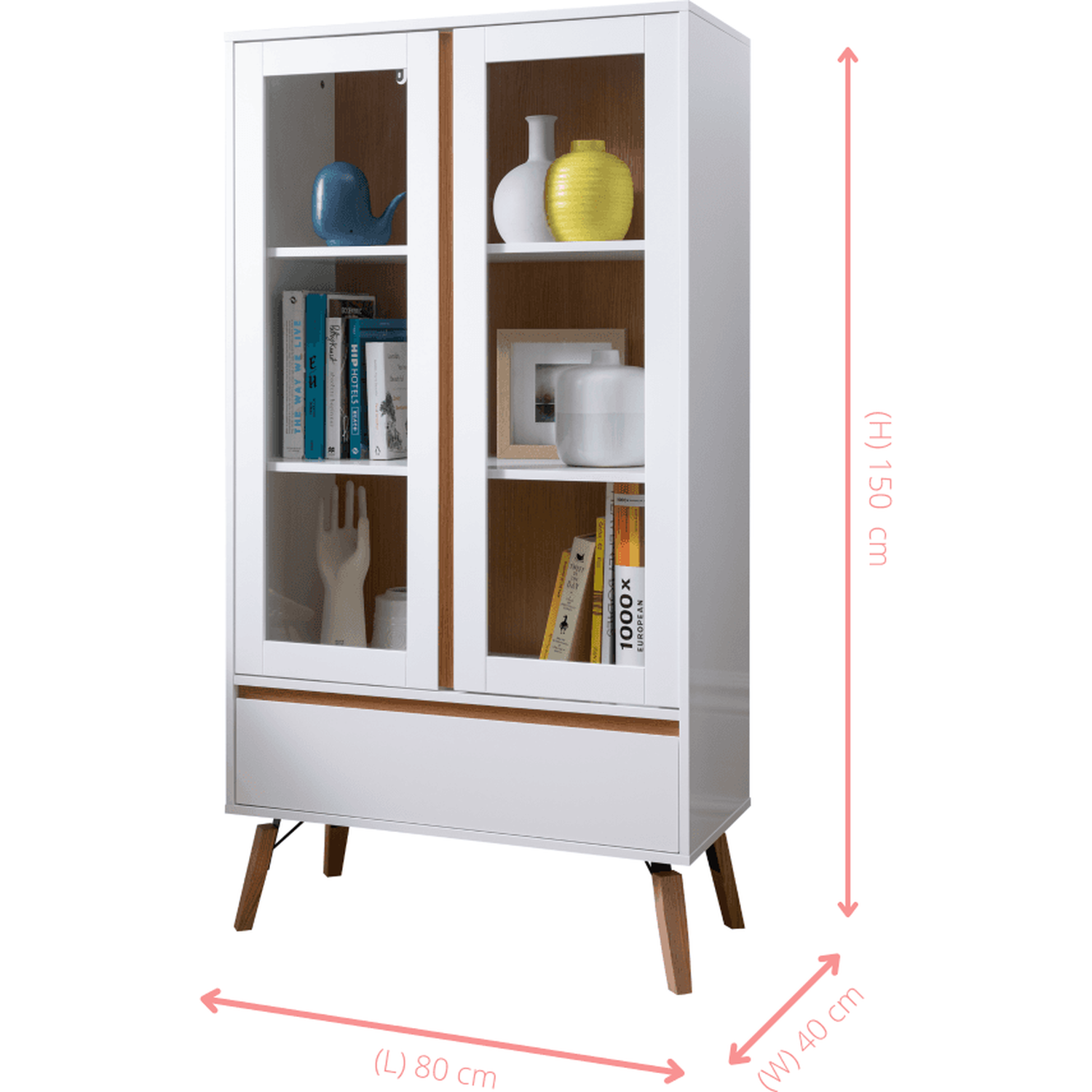 Otto Display Cabinet Dresser In Solid White And Natural Pine - White