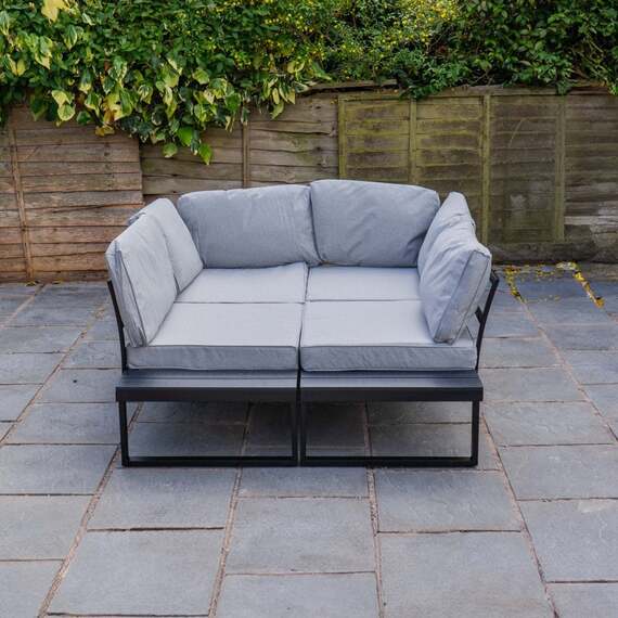 Nakarin Outdoor Corner Lounge Setting - White Frame / Grey Cushions