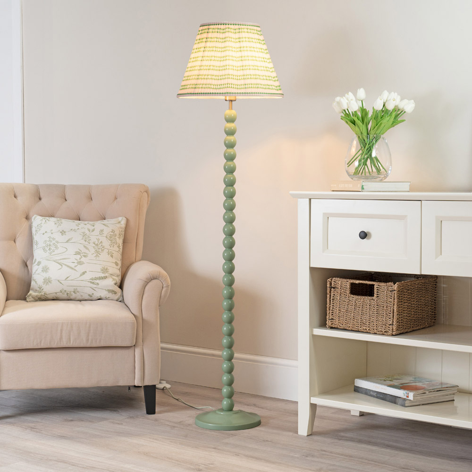 Bobbins Sage Floor Lamp with Tapered Pleated Shade and LED Bulb - Pink