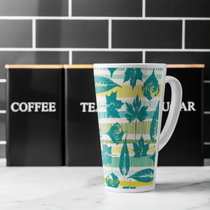 Autumn Pattern With Leaves On Geometric Latte Mug