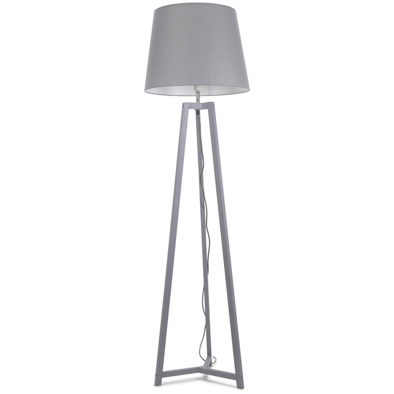 Lottie Grey Wood Floor Lamp Tapered Shade and LED Bulb - Grey