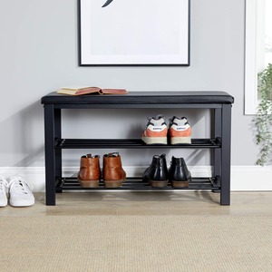 Black Home Source Sleaford Metal Frame Upholstered Shoe Bench  shot 6779850
