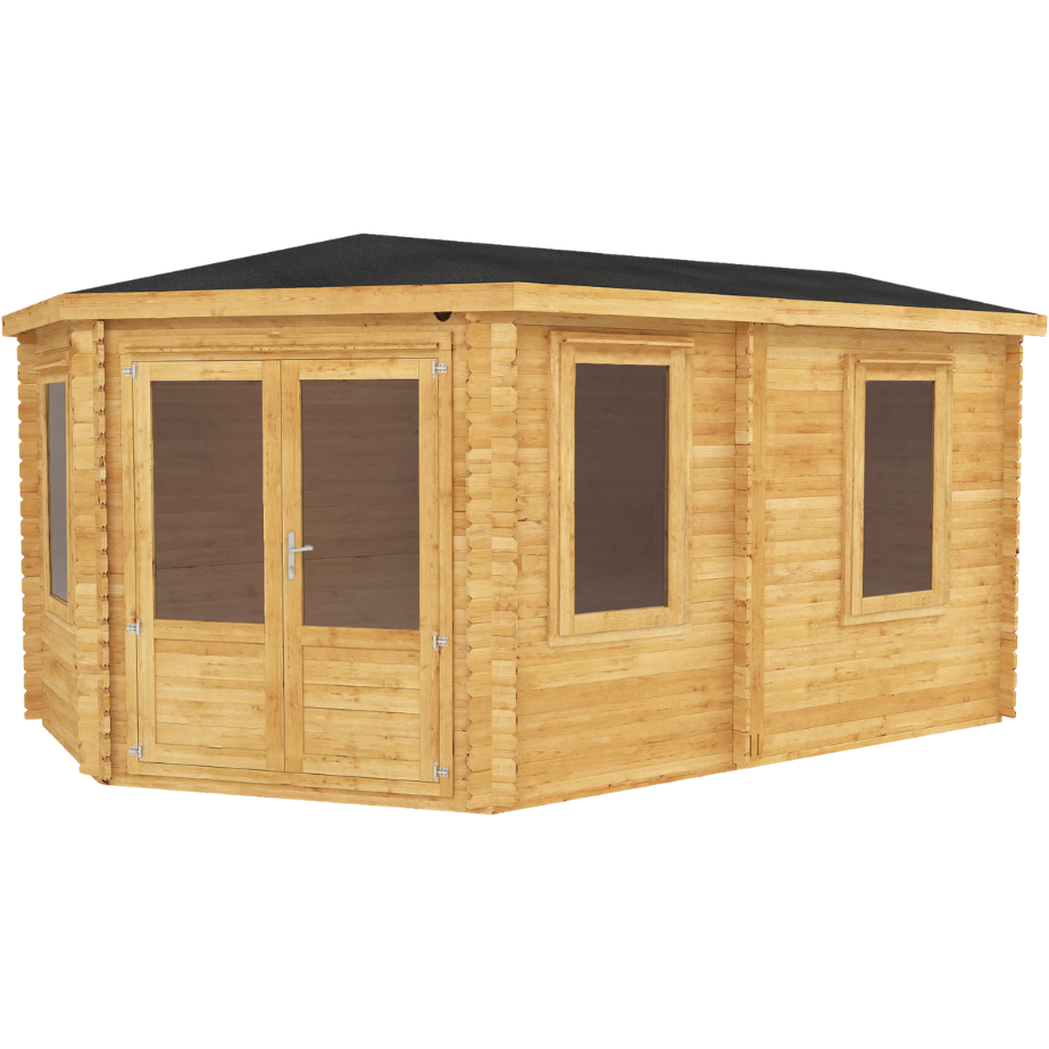 5m X 3m Wooden Corner Lodge Log Cabin - 28mm Thickness - Brown
