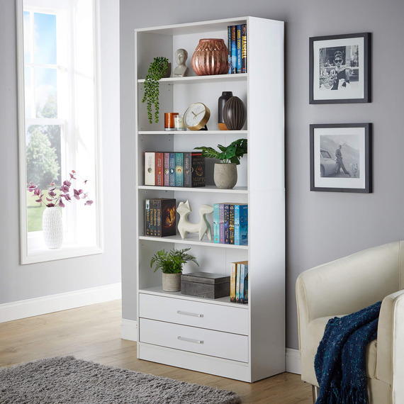 Home Source Clara Tall Wide 2 Drawer Storage Bookcase 
