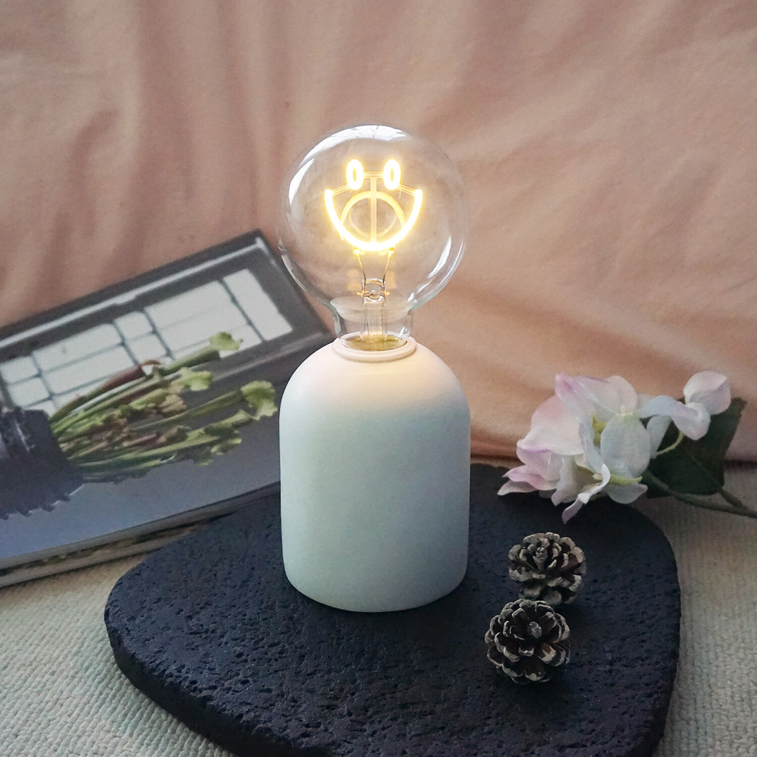 Image of Smiley Neon Bulb Light - White