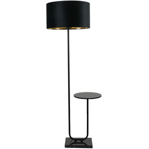 Tavel Black Floor Lamp with Table and Black Velvet  Gold Lamp Shade