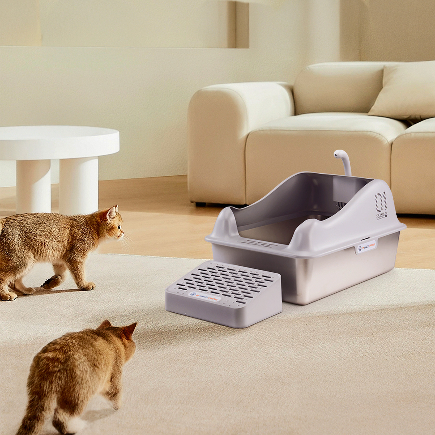 Stainless Steel Cat Litter Box with Scoop - Grey / 31cm