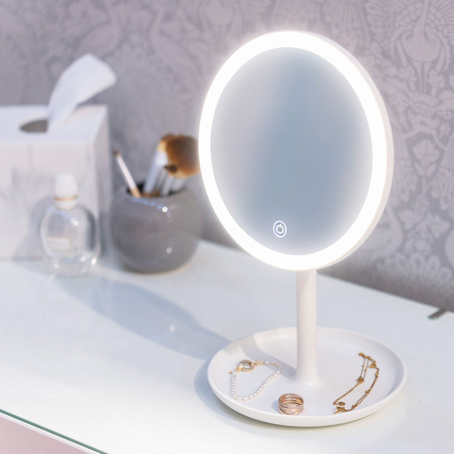 LED Make Up Mirror with Bluetooth Speaker - White