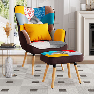 Velvet Wingback Armchair and Footstool Set