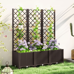 Outsunny Plastic Raised Bed with Trellis, Drainage Holes, Drain Plugs