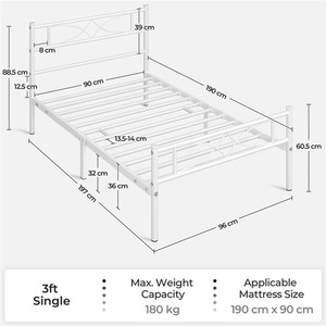 White / Single Metal Bed Frame with Curved Design shot 7449021
