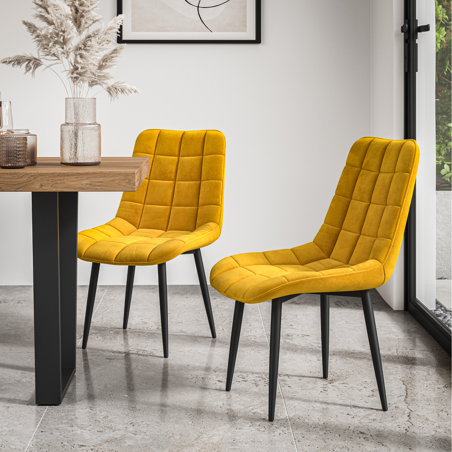 Donni Dining Table And Chairs - Oak Effect Table Top W 4-6 Nova Velvet Chair - Mustard 6