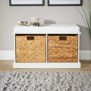 White / 2 Lapworth Hallway Storage Bench with Wicker Drawers shot 7637906