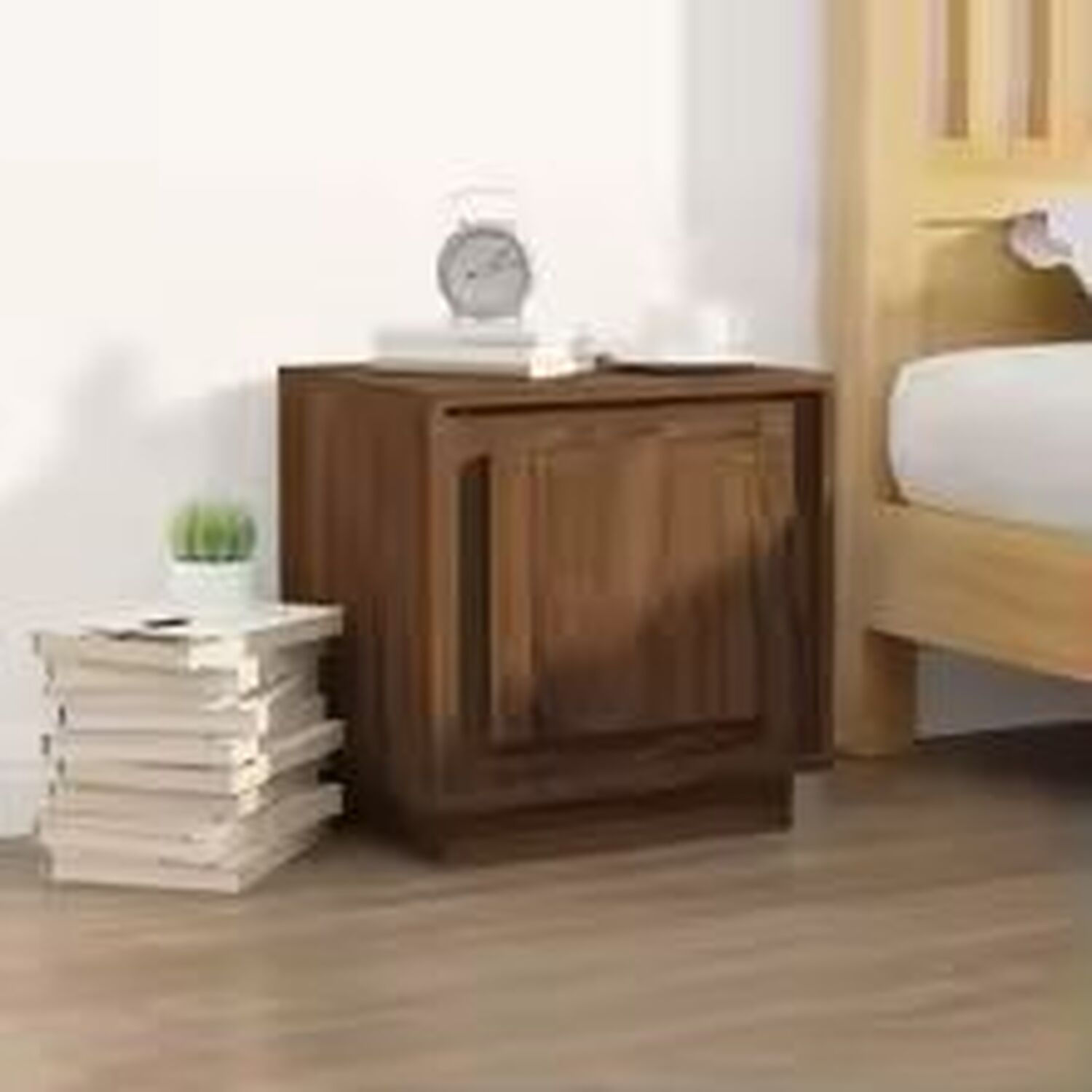 Oak Effect Bedside Cabinet - Brown 45cm