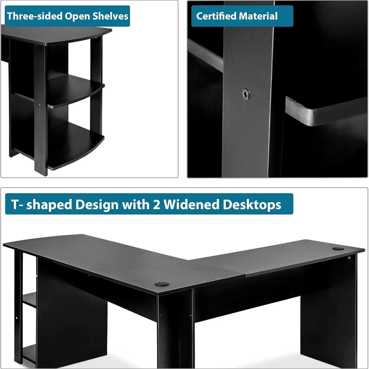 Corner Desk For Home Office L-shaped For Gaming Or Study - Black