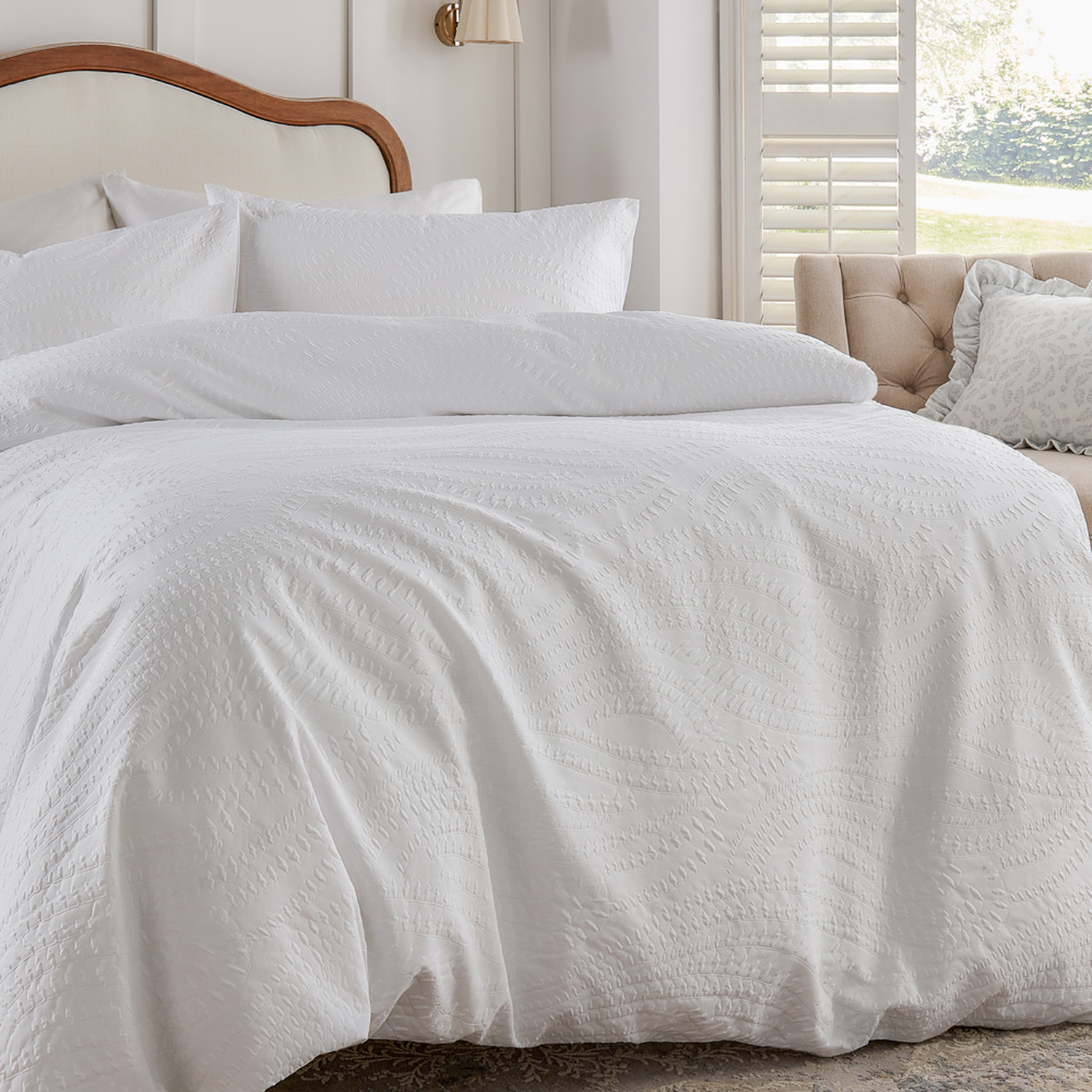 Georgia Embossed Duvet Cover Set - White Double